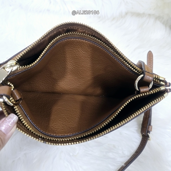 Coach signature brown crossbody with 2 zippers on top. - Picture 8 of 13